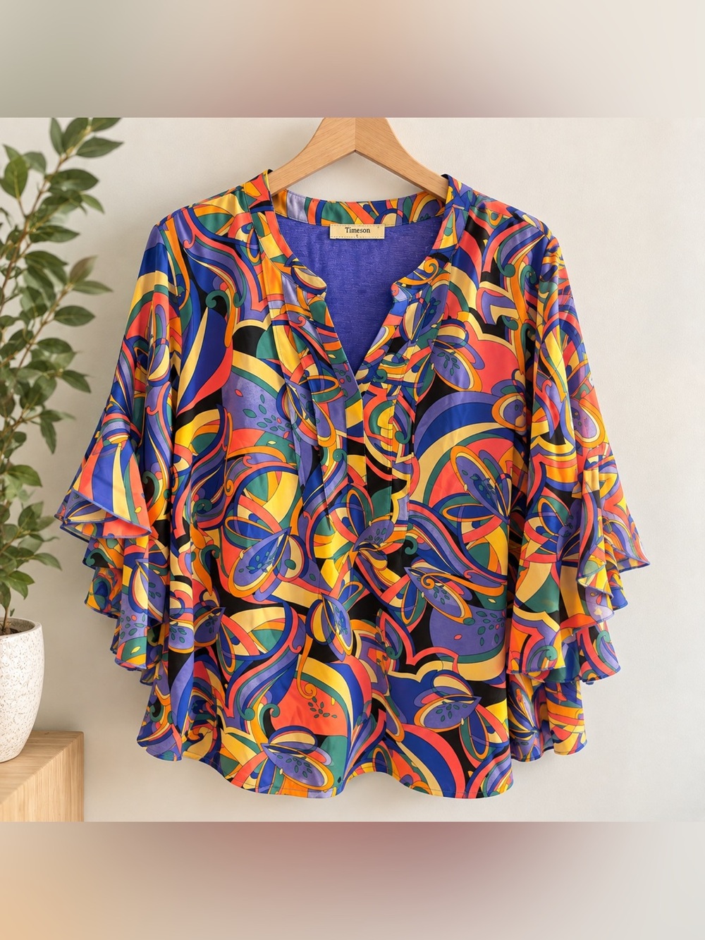 Timeson Multicolor Abstract Print Tunic Top Large